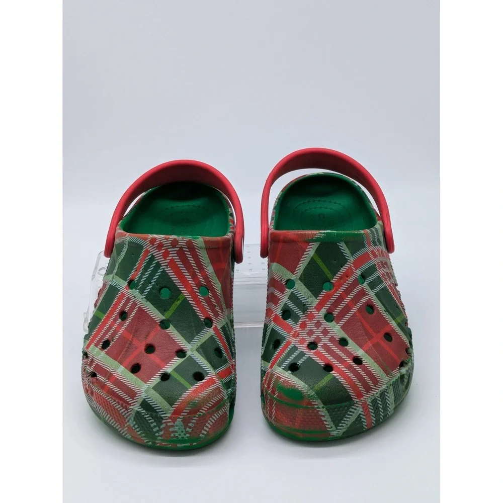 Crocs Classic Clogs Juniors J3 Red Green Plaid Christmas Holiday Shoes